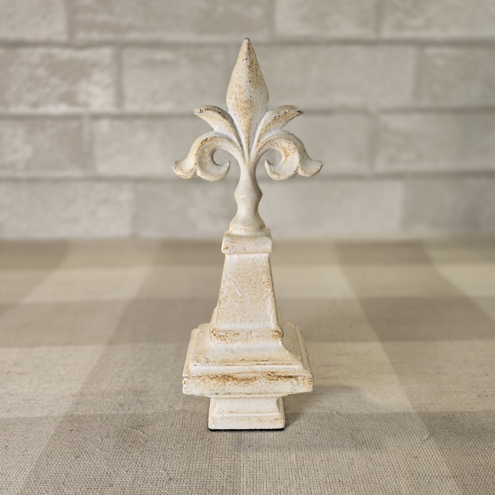 Cast Iron Fleur De Lis Finial Garden Statue White Shabby Chic Rustic Decor 8" - Picture 5 of 5